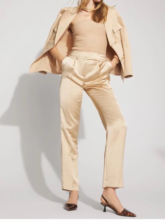White House Black Market Pants - White House Black Market Golden Cream Satin Straight-Leg Pants Size 4